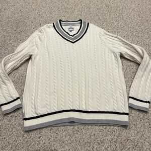 Tretorn Men's V Neck Cable Knit Sweater Sz XL Preppy Tennis Prep Academia